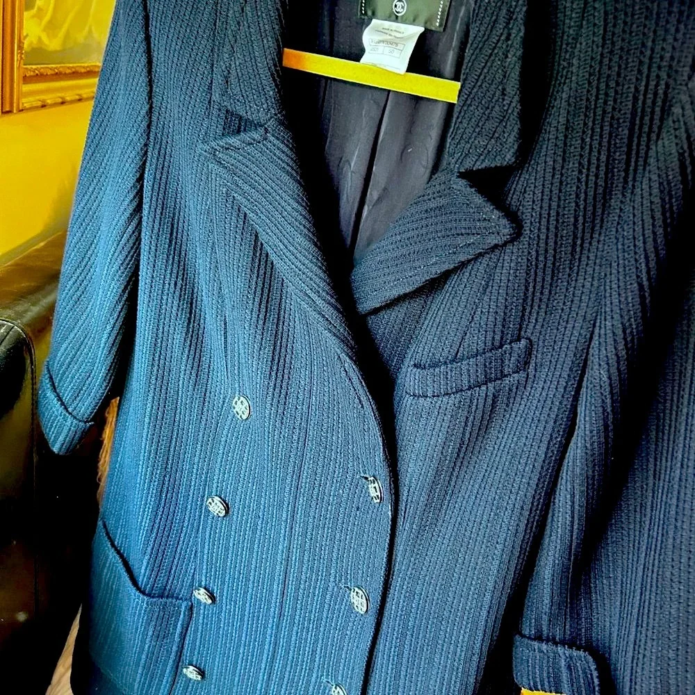 CHANEL Navy Blue Double-Breasted Blazer Coat from 2013